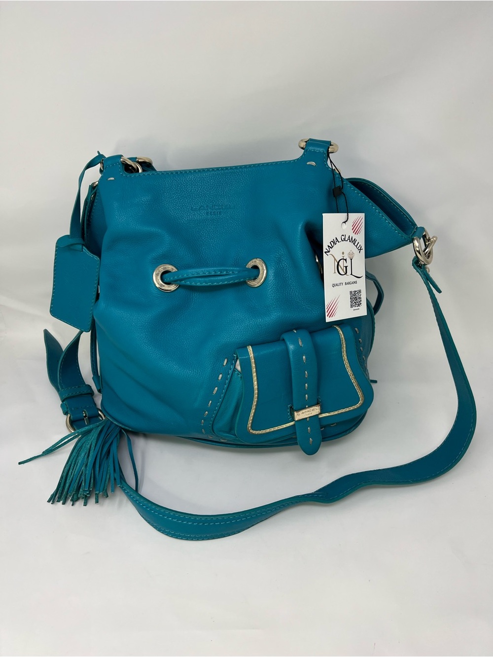 Lancel Logoon Blue/Green Leather Bucket Bag